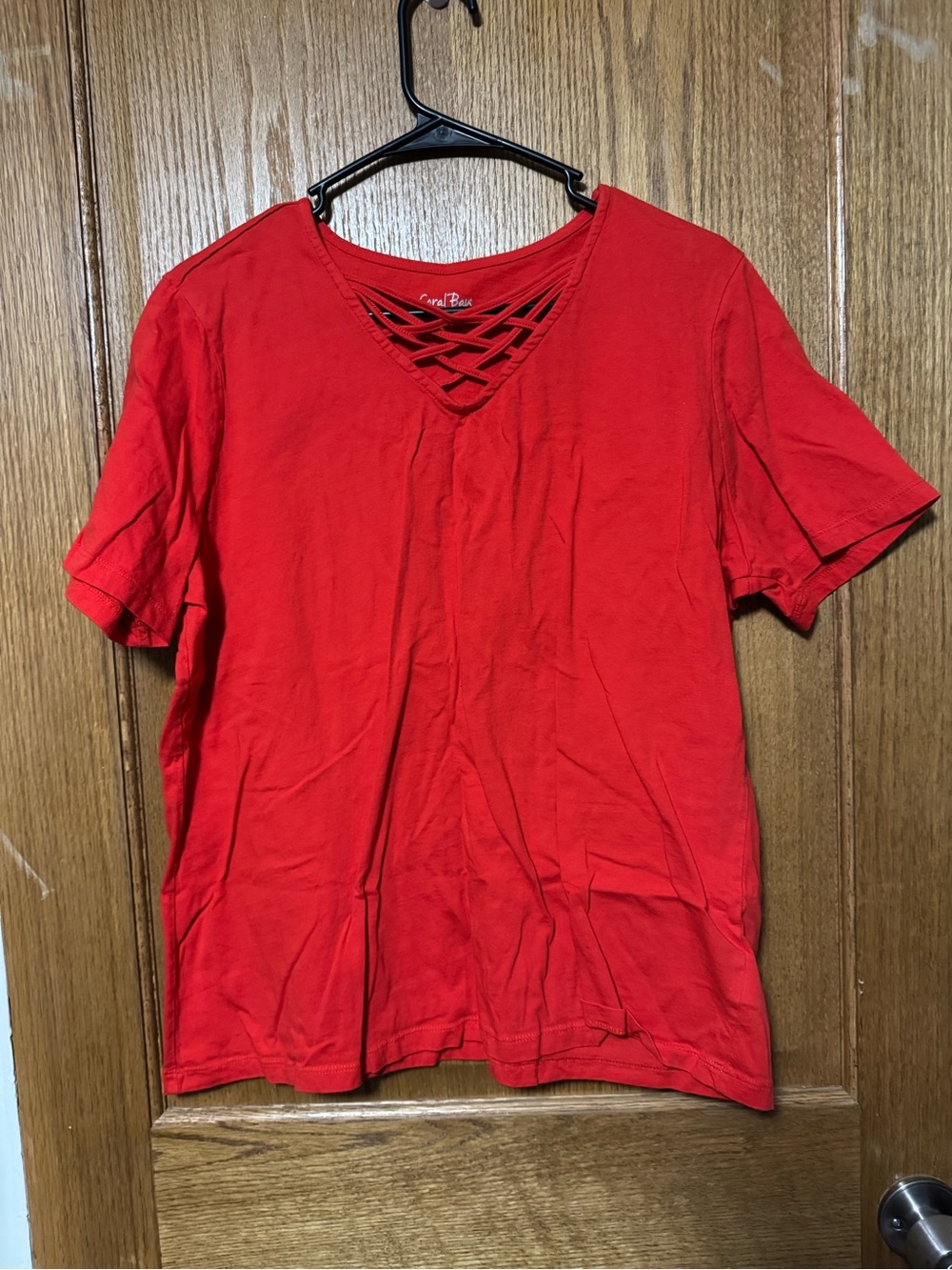 Coral Bay Red Short Sleeve Crisscross V-Neck Top